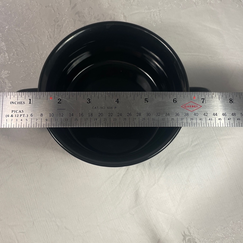 YUM! Black Ceramic Soup Bowl with Handles 7 1/2” L X 3” H NWOT - Picture 2 of 6